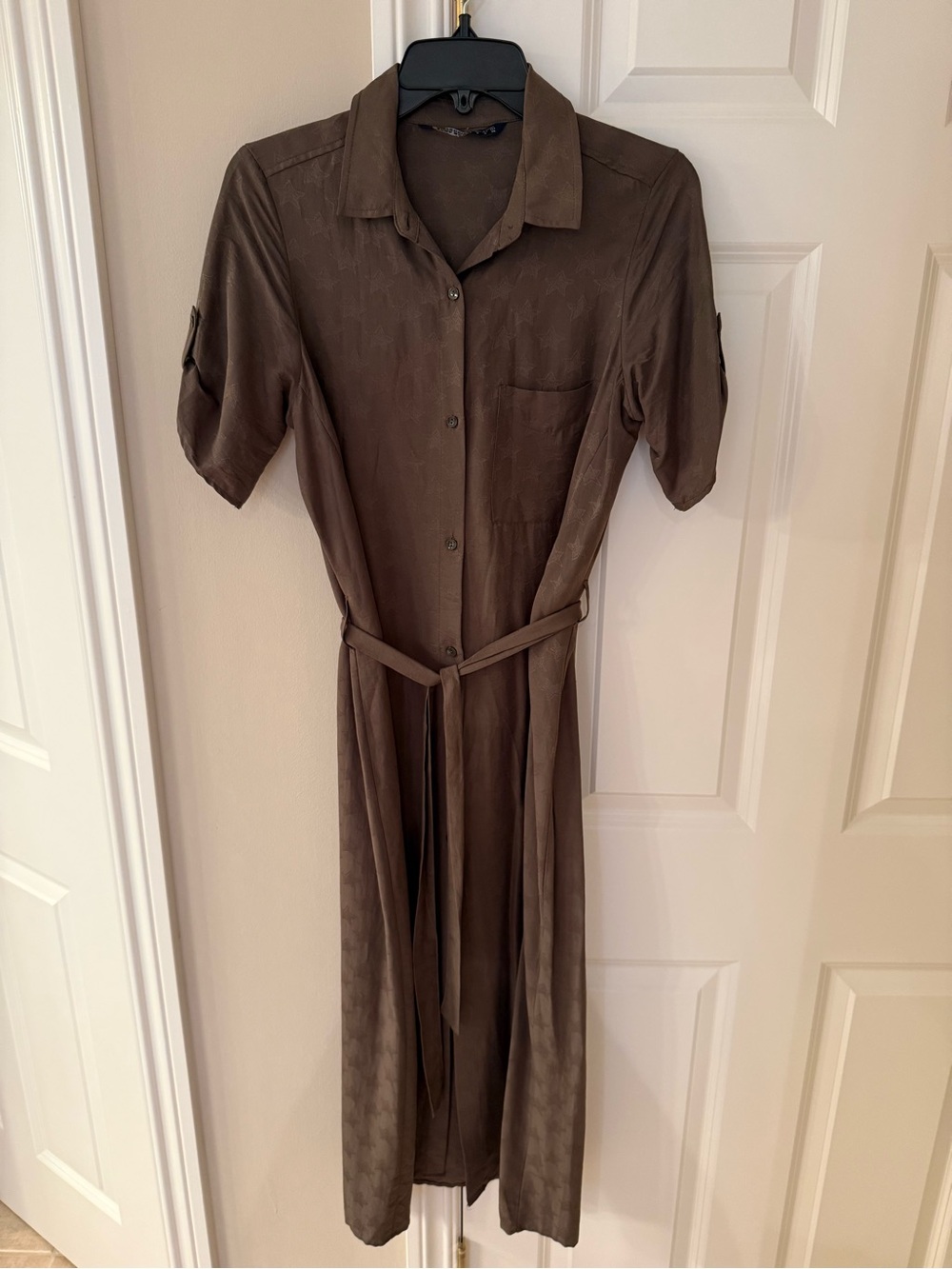 Zara Brown Shirt Midi Dress with Tie Belt